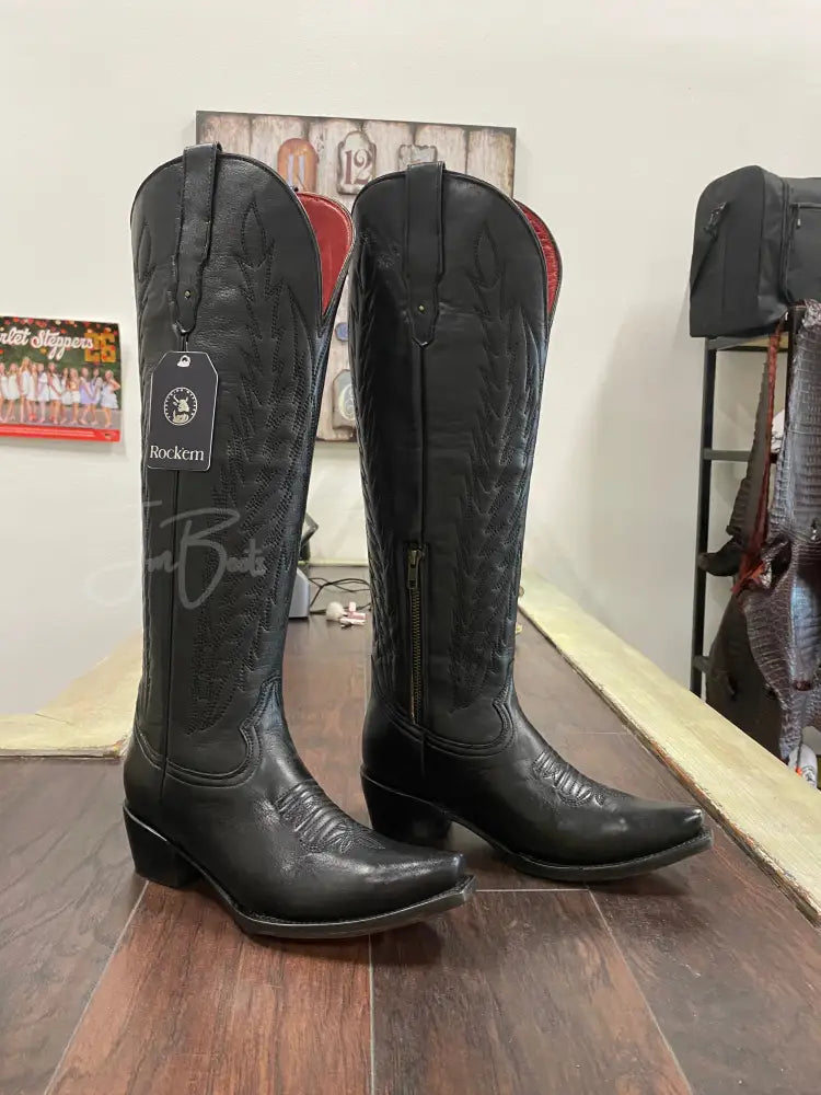 Valentina Tall Snip Toe~ Black - 7 - Cowboy boots