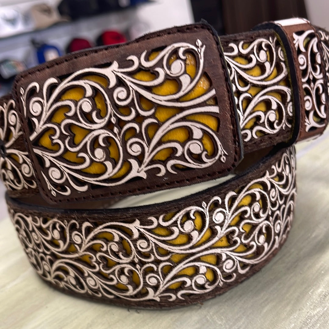 Laser Cut Belt-Vines/Yellow – JM Boots